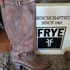 Frye Carmen Tall Boots - Size 8, Chocolate Distressed Leather